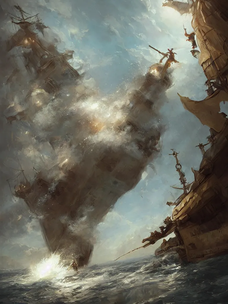 Image similar to sailor tossing an anchor overboard a ship in the baroque era, hearthstone art style, epic fantasy style art by Craig Mullins, fantasy epic digital art, epic fantasy card game art by Greg Rutkowski