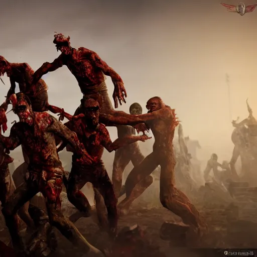 Prompt: a horde of zombies attacking an Statue, award winning, trending on artstation, unreal engine