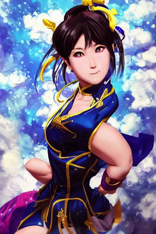 Image similar to beautiful portrait of Chun LI, pretty, semi realistic anime, hyper detailed, 8k, DeviantArt, Instagram, Behance, Artstation, trending on artstation, Pixiv, Pixiv daily ranking, art of silverfox, Yee Chong Silverfox, Sydney Hanson, Mickael Lelièvre, Jaeyeon Nam, derevschikova, Elina Karimova