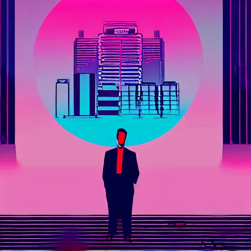 Image similar to penguin headed businessman, portrait, vaporwave, synthwave, neon, vector graphics, cinematic, volumetric lighting, f 8 aperture, cinematic eastman 5 3 8 4 film, photorealistic