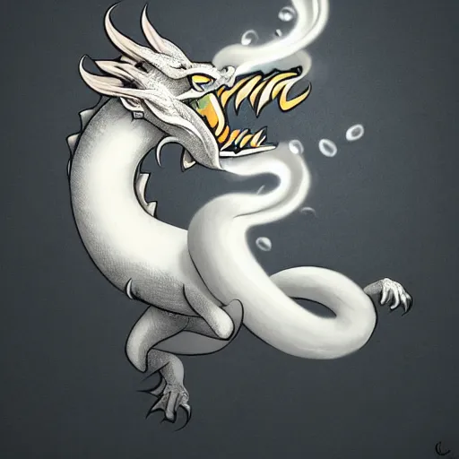 Image similar to latte art of cheeky asian dragon breathing fire, award winning, white background, deviantart, intricate, highly detailed, digital painting, artstation, concept art, smooth, sharp focus, illustration,