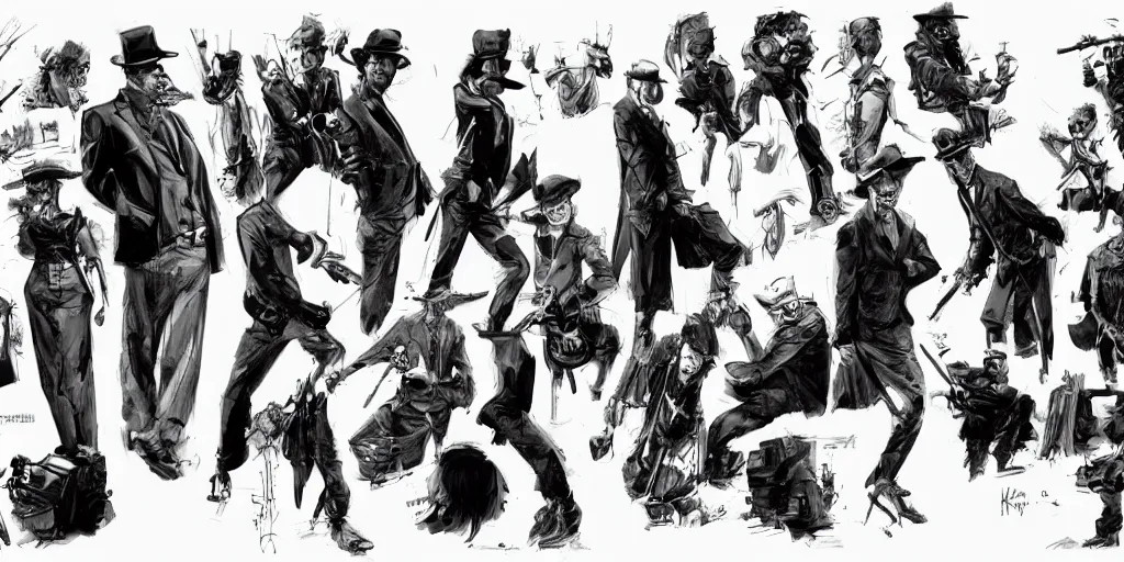 Image similar to noir film world character design, Kim Jung Gi, trending on Artstation, 8K, ultra wide angle, pincushion lens effect.