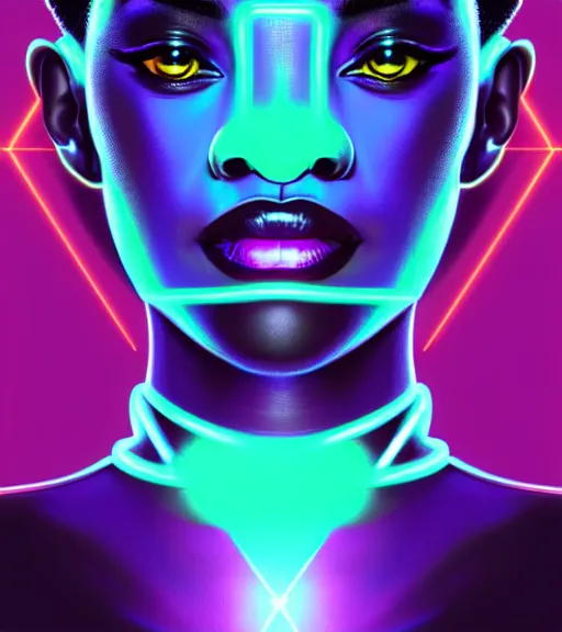 Image similar to symmetry!! african princess of technology, solid cube of light, hard edges, product render retro - futuristic poster scifi, lasers and neon circuits, beautiful dark skin african princess, intricate, elegant, highly detailed, digital painting, artstation, concept art, smooth, sharp focus, illustration, dreamlike, art by artgerm