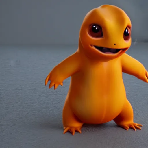 Image similar to charmander made of snow, concept art, octane render, unreal engine 5, highly detailed, high quality, 8 k, soft lighting, realistic face, path traced