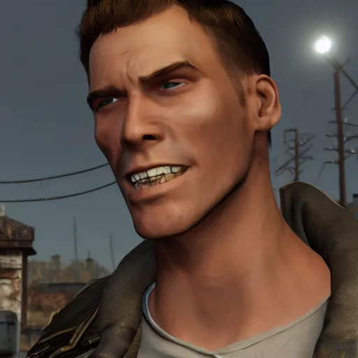 Prompt: jerma985 in fallout, close-up, tight shot, portrait, unreal engine, in game screenshot, high definition, detailed