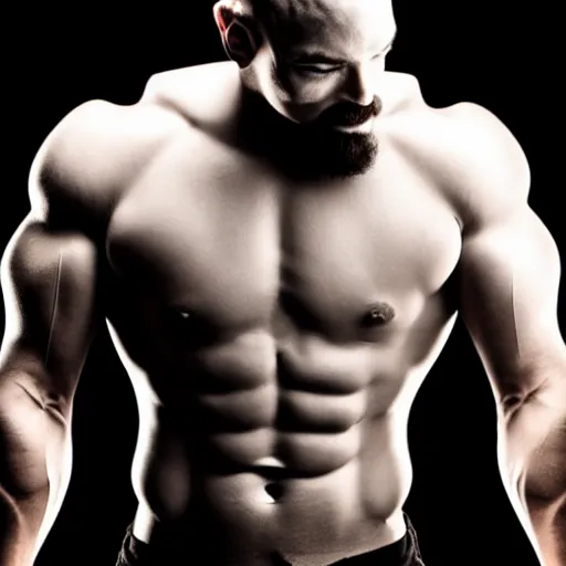 Image similar to bodybuilder with the face of anonymous, backlit, rim highlights, intricate detail, beautiful composition