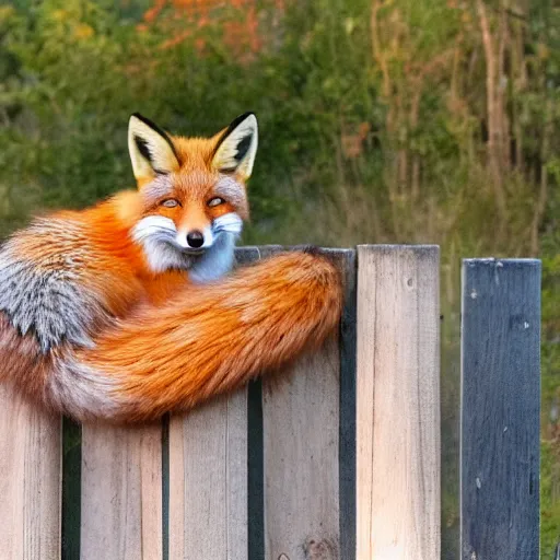 Image similar to one fox sitting ontop a wooden fence at night