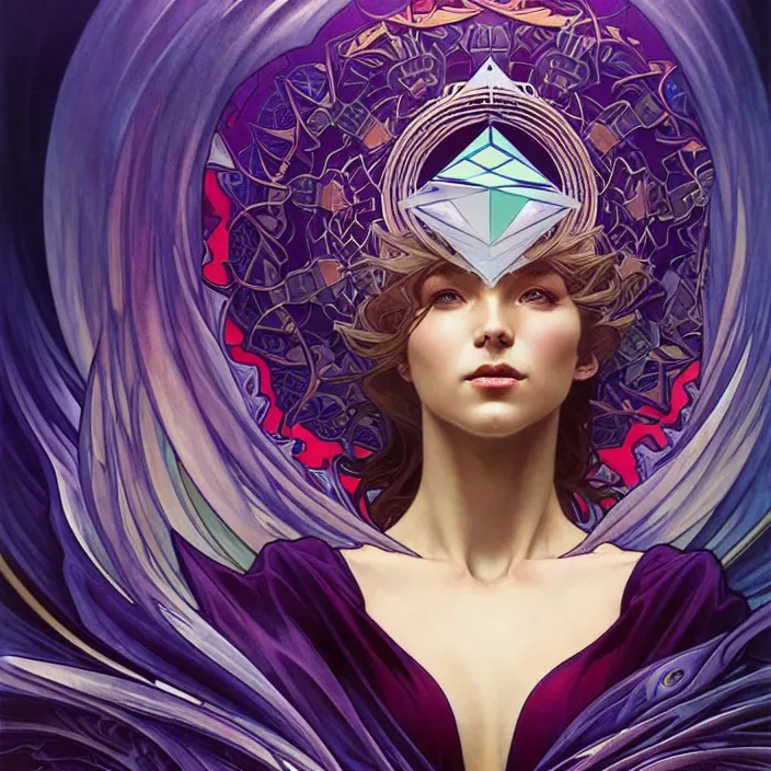 Image similar to ethereum symbol, in the style of artgerm and greg rutkowski and alphonse mucha, exuberant organic elegant forms, by karol bak and filip hodas : : 1. 4 purple, red, blue, green, black intricate mandala explosions : : intuit art : : turbulent water backdrop : : damask wallpaper : : atmospheric