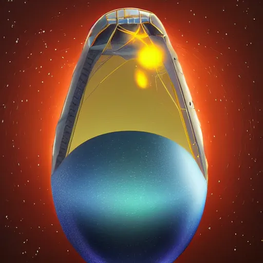 Image similar to A mechanical egg being powered by cosmic fuel, digital art