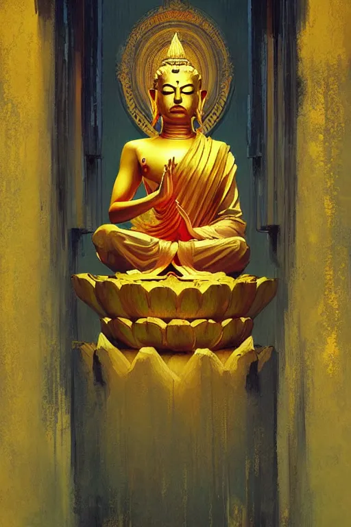 Image similar to temple, buddhism, painting by greg rutkowski, artgerm, vincent van gogh, j. c. leyendecker