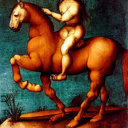Prompt: a centaur painted by Leonardo da Vinci
