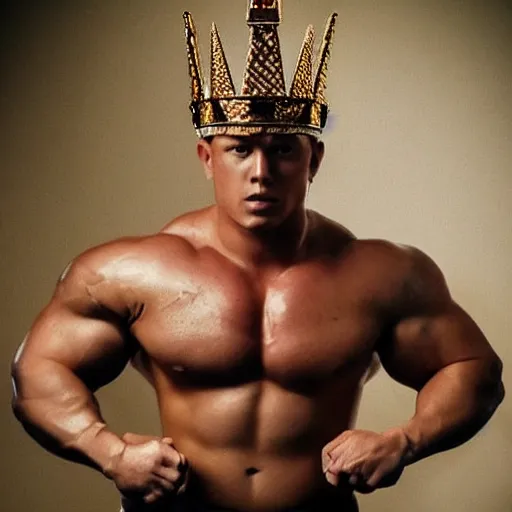 Image similar to the coolest looking muscle pig man wearing a gold crown on his head