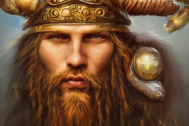 Image similar to mythological self made viking Shaman of artificial intelligence creating himself with an artificial neural network with synapses, high resolution, award winning art, trending on art station, sharp image, incredibly detailed, detailed character realistic painting, hyperrealistic facial featuees