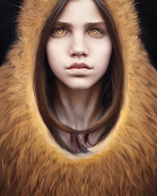 Prompt: symmetry!! portrait of 1 5 - year - old girl with voluminous bushy brown hair, large front teeth, and bright piercing brown eyes, hyper realistic face, beautiful eyes, fantasy art, in the style of greg rutkowski, intricate, hyper detailed, smooth