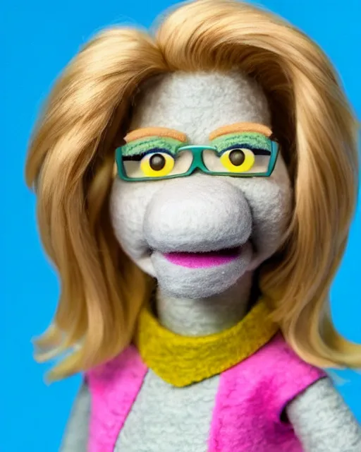 Image similar to skyler white as a muppet. highly detailed felt. hyper real photo. 4 k.