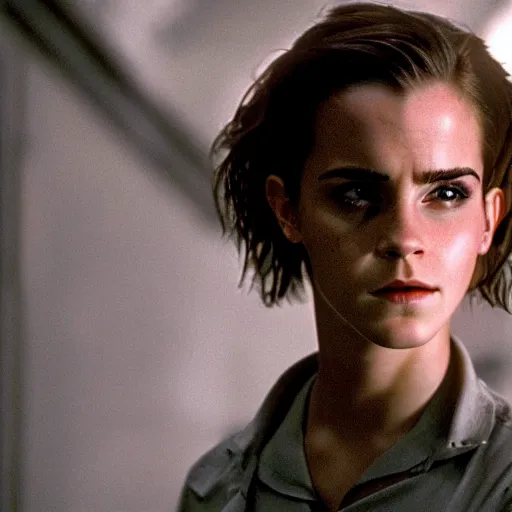 Prompt: Emma Watson as Ellen Ripley in Alien 3 famous scene, film still, UHD, 8k, highly detailed