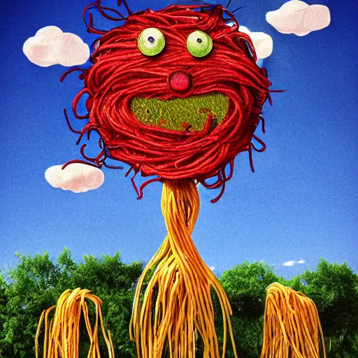 Image similar to spaghetti monster in the sky