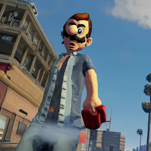 Prompt: GTA V screenshot with mario in it