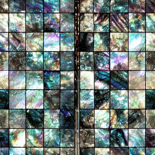 Image similar to dark matter faceted reality breaks into fragments, the mother - of - pearl sky and the black window