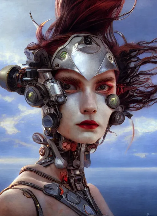 Prompt: symmetry!! closeup! of a pirate girl, cyborg ballerina, in clouds, cinematic light, windy, sunrise, by gerald brom, by mikhail vrubel, by peter elson, muted colors, extreme detail, trending on artstation, 8 k