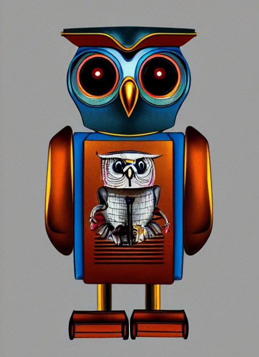 Image similar to colored pencil and pen drawing of an animatronic robot owl, bird made from rusty old keys and padlocks, 4 k photorender realityengine