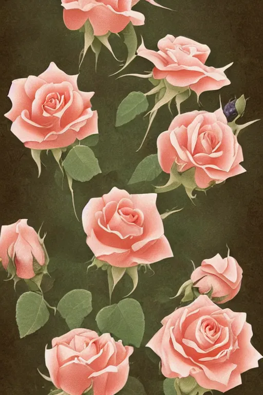 Prompt: beautiful digital matte cinematic painting of whimsical botanical illustration roses by arthur dove artstation