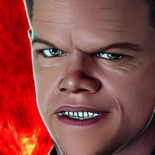 Image similar to matt damon as demon, high detail