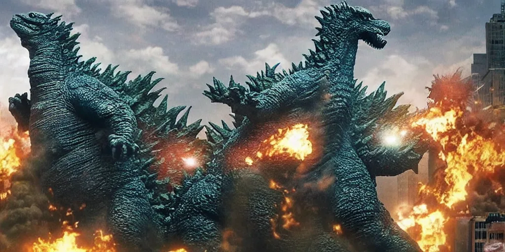 Prompt: godzilla rampaging in a city in the style of claymation, funny and weird