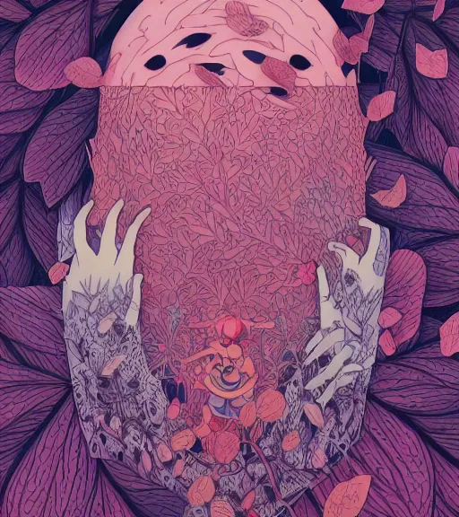 Prompt: portrait, nightmare anomalies, leaves with arowana by miyazaki, violet and pink and white palette, illustration, kenneth blom, mental alchemy, james jean, pablo amaringo, naudline pierre, contemporary art, hyper detailed