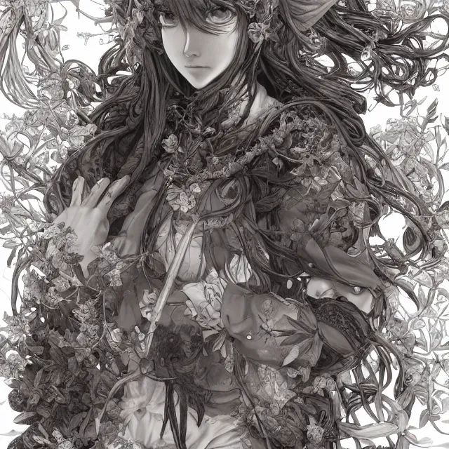 Image similar to the portrait of chaotic good female druid botanist as absurdly beautiful, gorgeous, elegant, young anime girl, an ultrafine hyperdetailed illustration by kim jung gi, irakli nadar, intricate linework, sharp focus, bright colors, octopath traveler, final fantasy, unreal engine 5 highly rendered, global illumination, radiant light, detailed and intricate environment