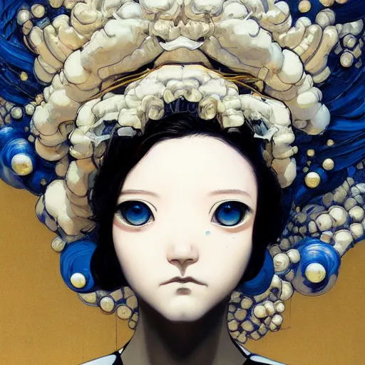 Prompt: prompt : ivory and blue and black portrait soft light painted by james jean and katsuhiro otomo and erik jones, inspired by evangeleon anime, smooth face feature, intricate oil painting, high detail illustration, sharp high detail, manga and anime 1 9 9 9