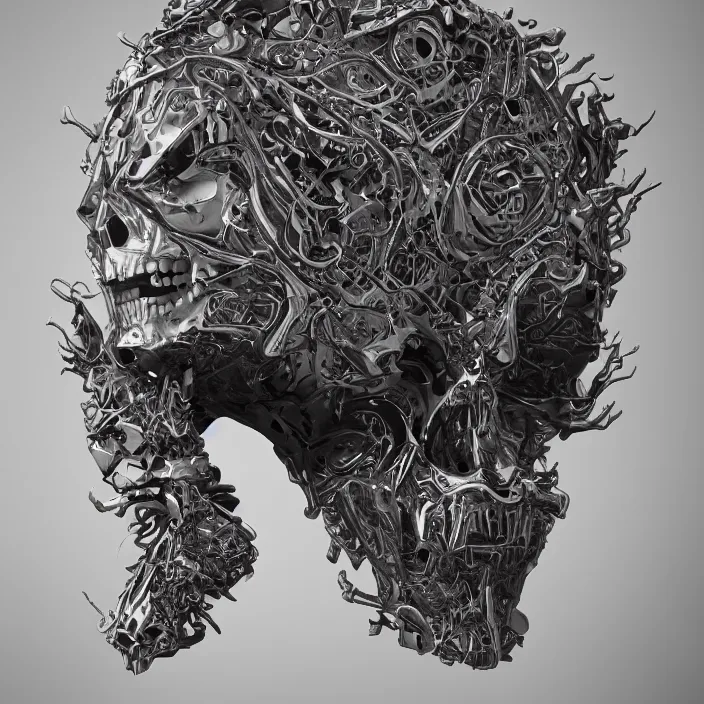 Prompt: portrait of an alien king skull in a suit. intricate abstract. intricate artwork. nightmare fuel. by tooth wu wlop beeple dan mumford. octane _ render