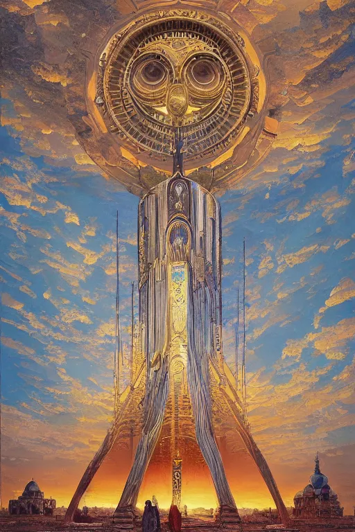 Image similar to glorious painted tower of the sun and stars by Sylvain Sarrailh and Ludwig Deutsch and Rudolf Ernst, dramatic cinematic lighting , beautiful colorful tilework, ornate architecture, smooth, sharp focus, extremely detailed