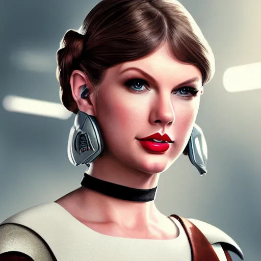 Image similar to Portrait of Taylor Swift as Princess Leia in Star Wars, professional digital painting, smooth, sharp focus, Unreal Engine 5, 8K