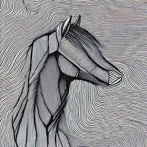 Prompt: a horse made of abstract lines ， by contra ？