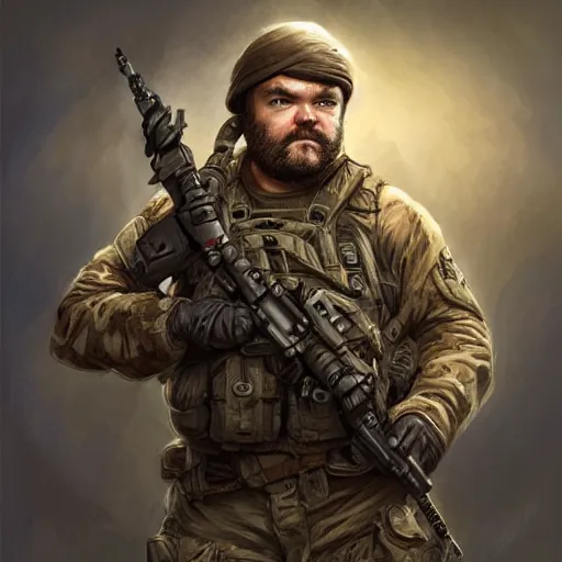 Prompt: Jack Black as a navy SEAL, high resolution fantasy concept art, intricate details, soft lighting