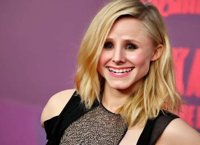 Image similar to photograph of me grabbing kristen bell's fat chubby belly, her belly is fat and round, 8 k, sharp, detailed