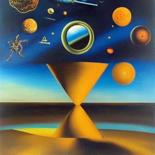 Image similar to A surrealist oil painting by Salvador Dali of outer space