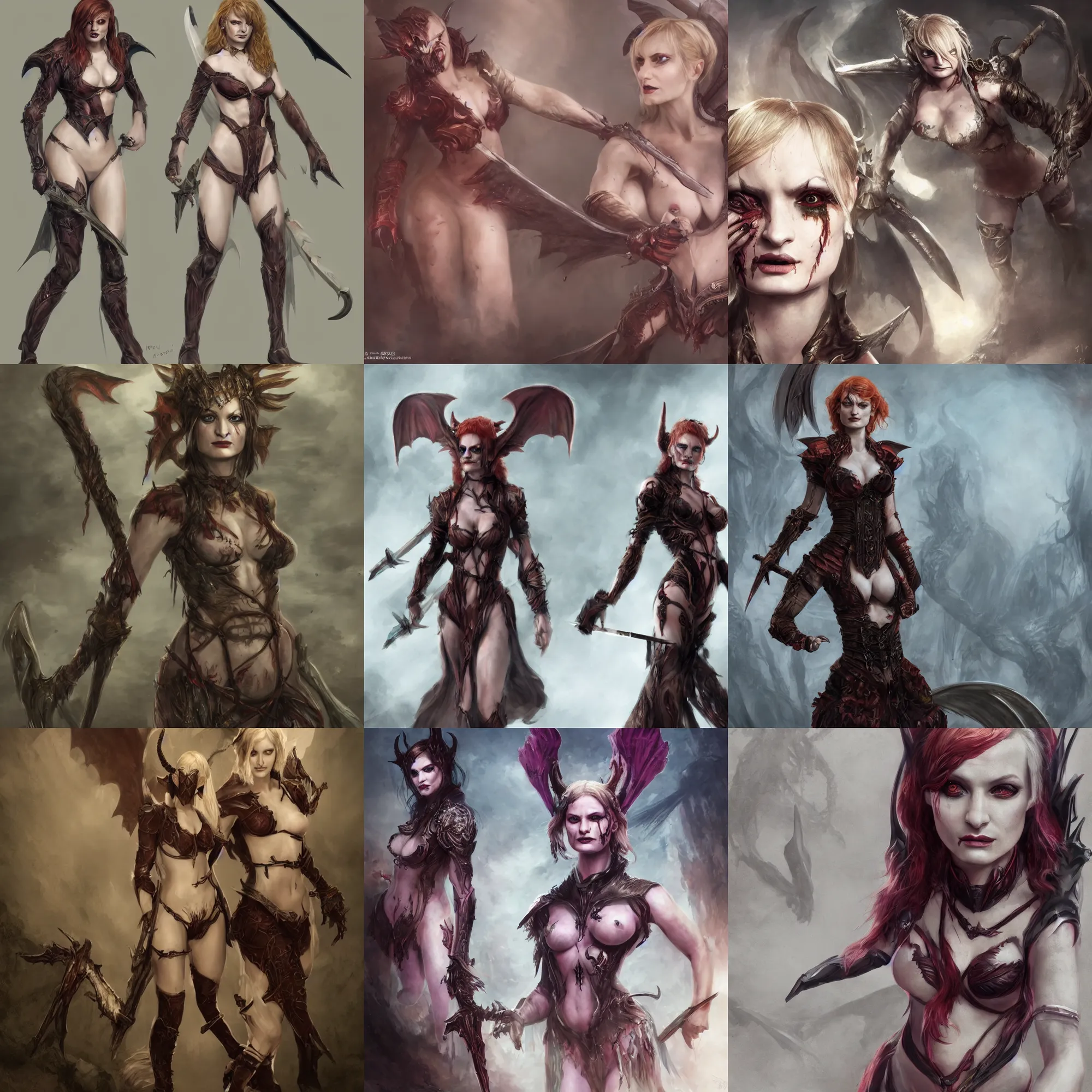 Prompt: Beautifully rendered stunning concept art of Alison Sudol as succubus warrior, 4k, ultra definition, middle distance