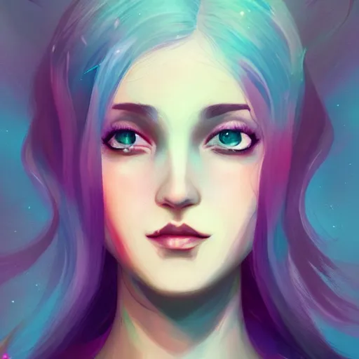 Image similar to portrait of a woman inspired by lois van baarle, charlie bowater, illustration iridescent, iridescent hair, face, hair styles, light make up self confidence, cinematic 8 k