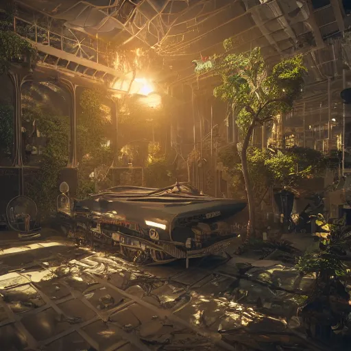 Image similar to magnificent fantasy terrarium, hyper realistic, global illumination, 8 k octane beautifully detailed render, post - processing, intricate futuristic mechanic parts, maya, blender, cinematic lighting + masterpiece, trending on artstation,