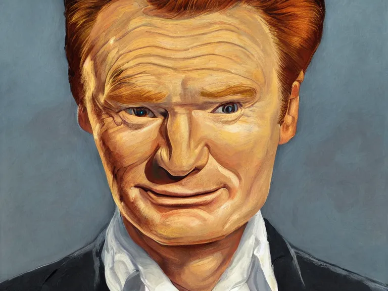 Image similar to close - up portrait of conan o'brien, painting by paula rego, high detail, high resolution