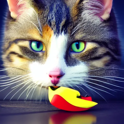 Prompt: a cat eating a duck, artstation, macro, highly intricate, vibrant, digital, wide shot, hd, cinematic, dramatic, ultra realistic, ultra detailed, 8 k, 4 k