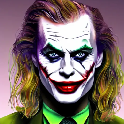 Prompt: margot robbie as the joker, highly detailed, realistic face, digital art