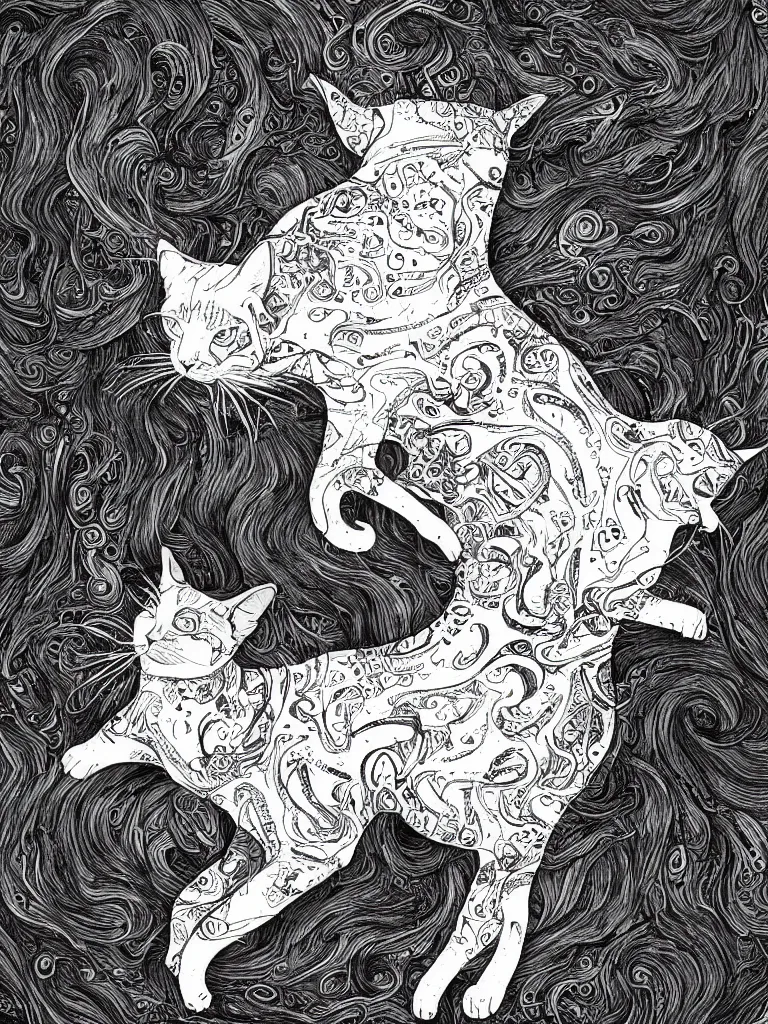 Image similar to black and white illustration creative design body horror cat