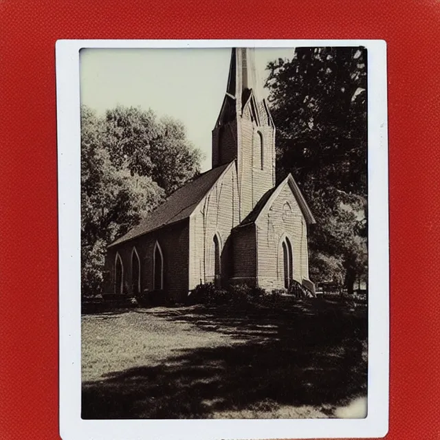 Prompt: very beautiful polaroid photo of a disintegrating church