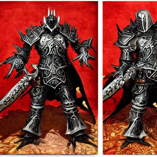 Image similar to double portrait the great death knight dark souls in golden red armor made of polished dragon bones looks relaxed, quantum physics, victorian era