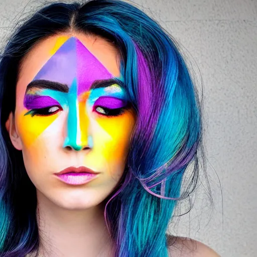 Image similar to a photo of a person wearing colorful geometric makeup