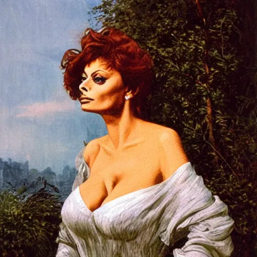 Image similar to sophia loren, painted by caspar david friedrich