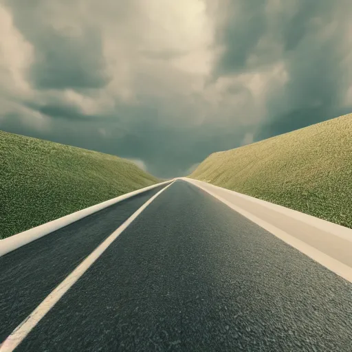 Prompt: a dream made of endless roads and cloudy skies, cinematic, ray tracing